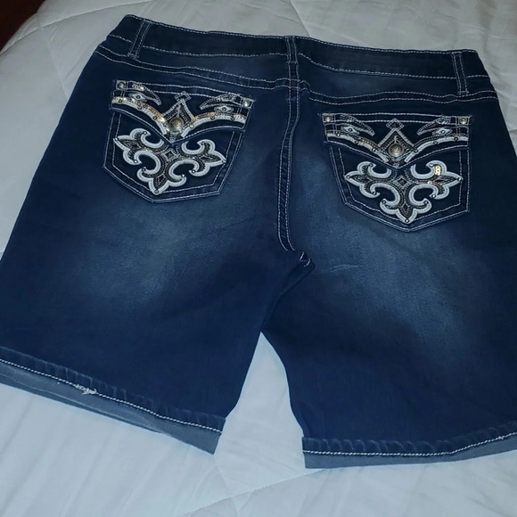 New Direction Weekend Blue Jean Shorts with Studs and Cuffed Leg - Picture 2 of 11